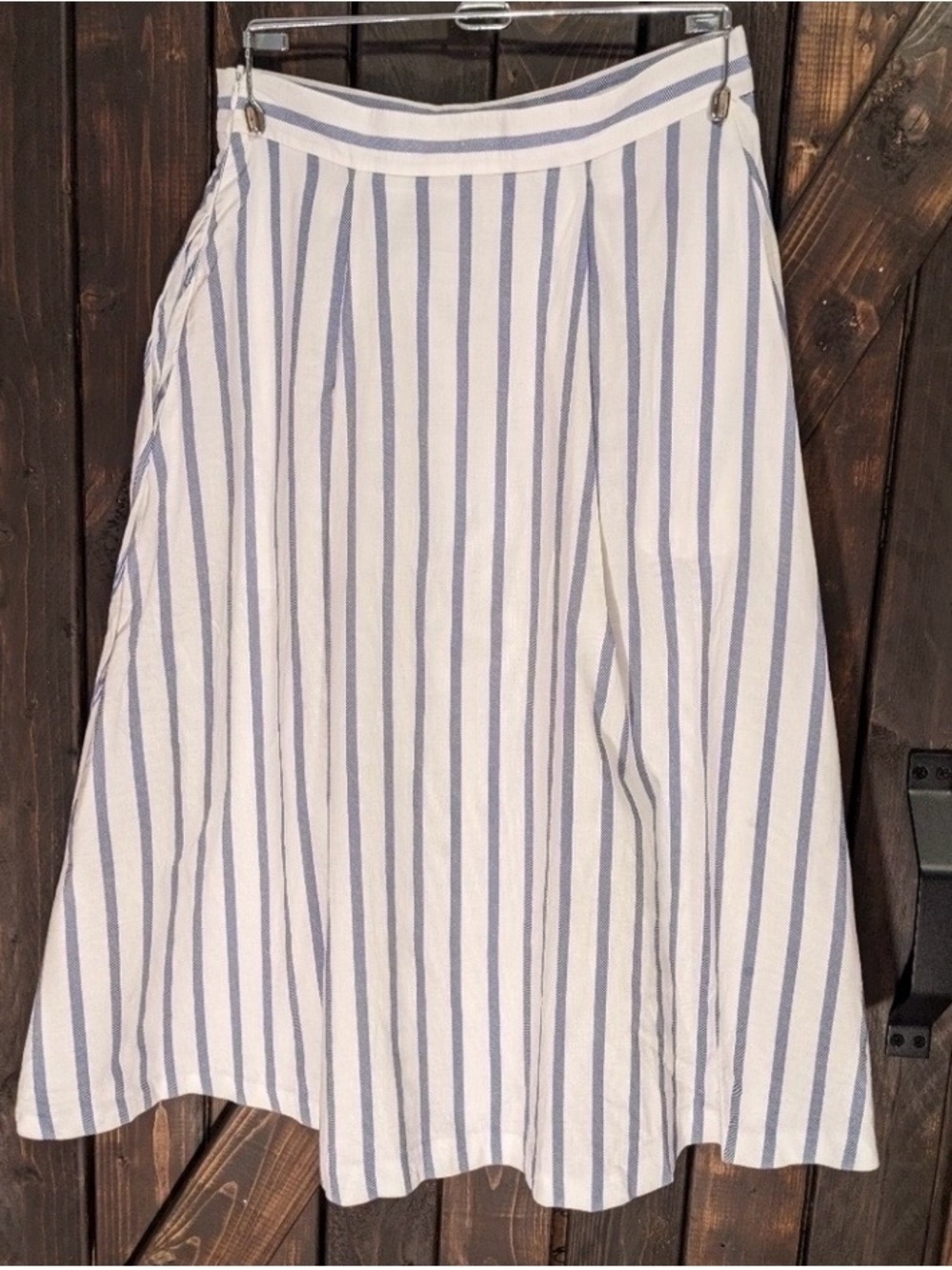 Zara White and Blue Vertical-Stripe Summer A-Line Skirt